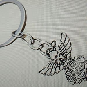 Phaeton Silver Tone Guardian Angel Charm Keychain 1 x 3 1/4 inch total w keyring